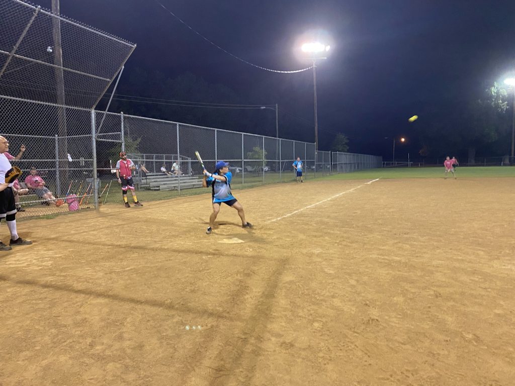 Kathy (2B) at bat - she drilled it into the OF on this pitch
