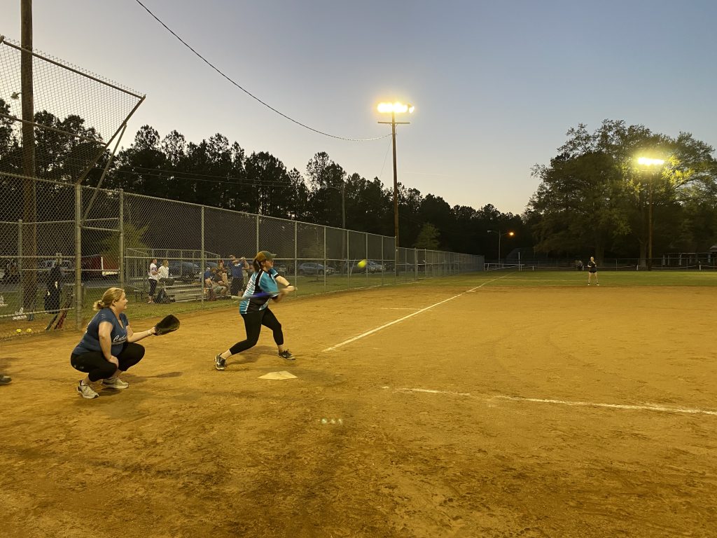 Meghan hitting a line drive to left.