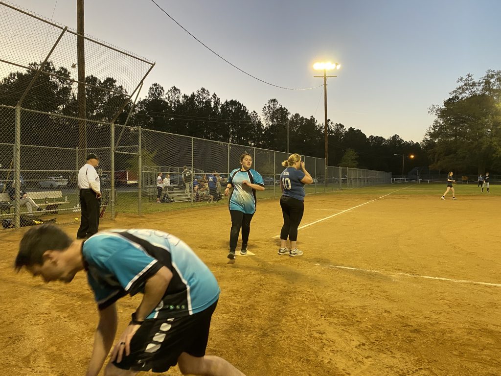 Eric and Anita both scoring on Megan's shot to left