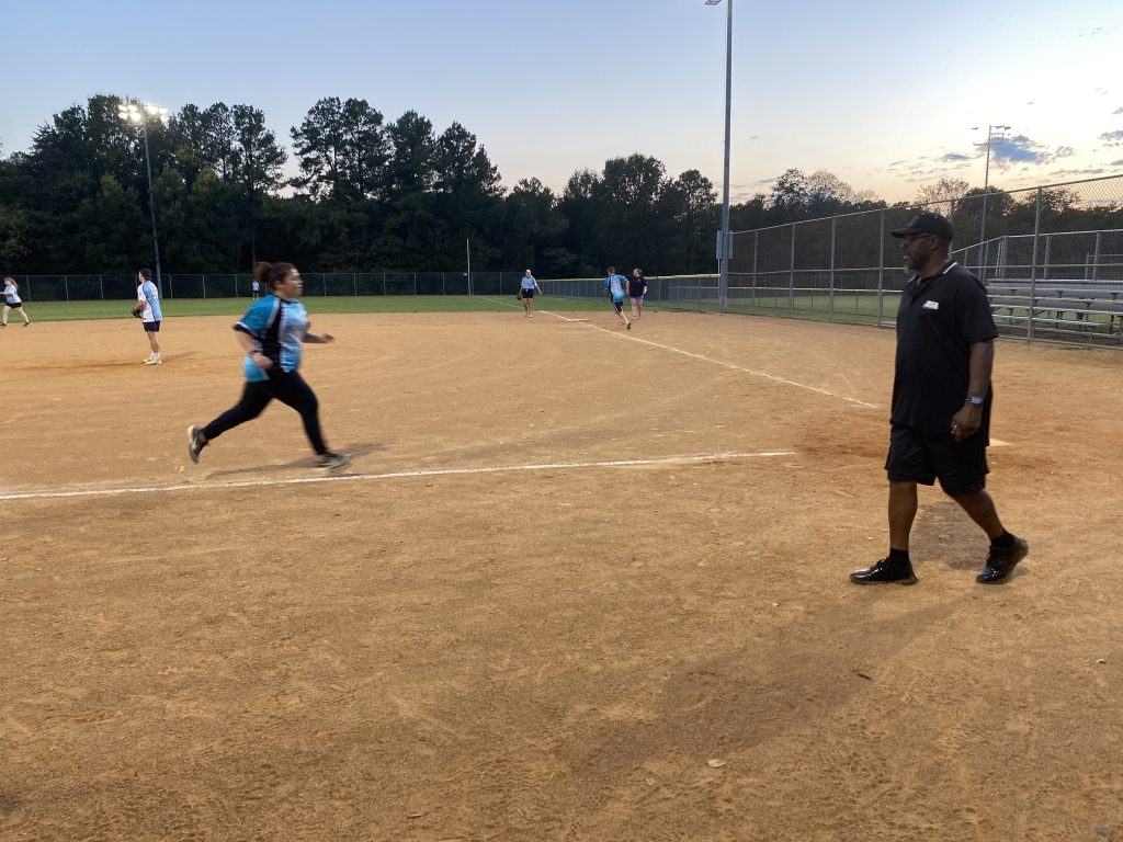Anita hustling home for another Hail Mary coed rec softball run scored!